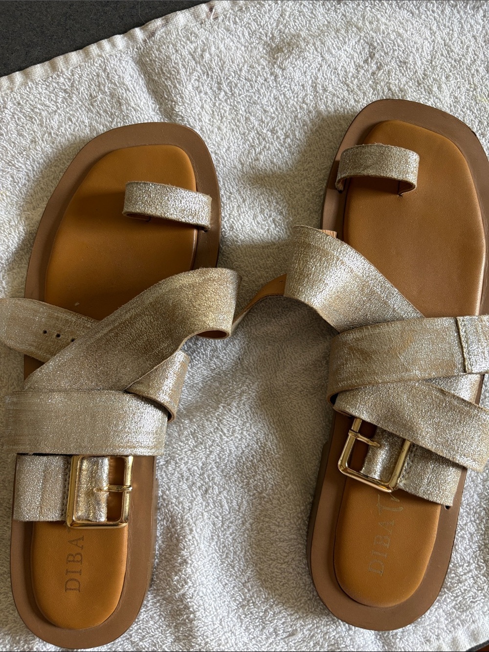 Gold / Silver Metallic Strappy Leather Sandals